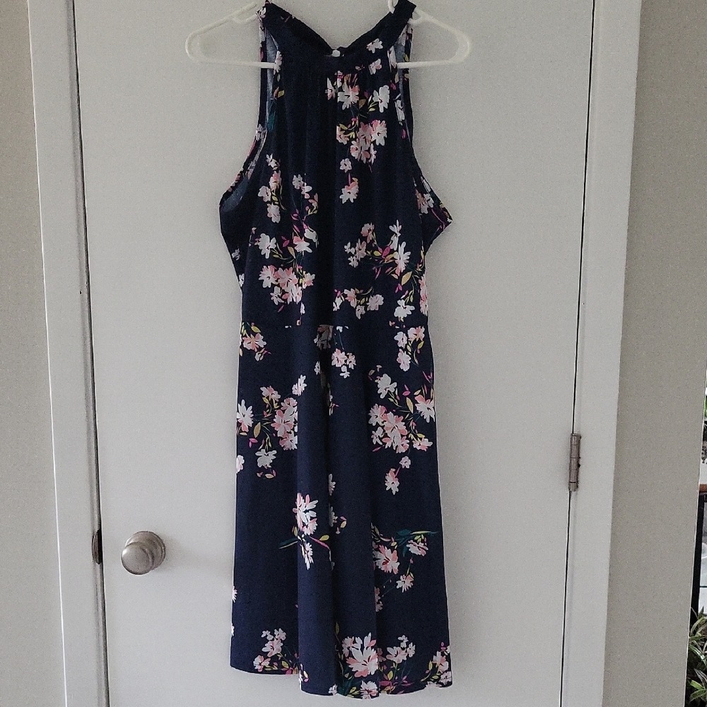 Floral Sleeveless Navy Dress